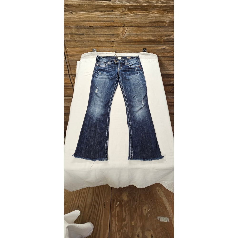 Silver Jeans Co Tuesday Low Rise Bootcut Distressed Dark Wash W30 L31